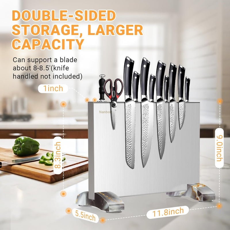 Nanbone Magnetic Knife Block Without Knives, Stainless Steel Magnetic Knife Holder Stand with Strong Knife Magnet, Double-Sided Knife Magnetic Strip Knifes Storage Organizer for Kitchen Counter Top - Image 3
